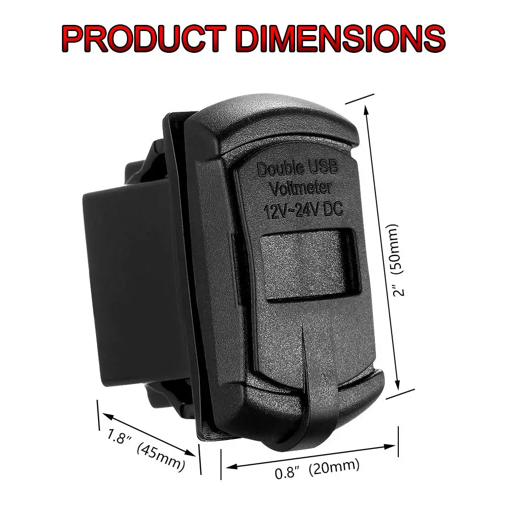 Universal Dual USB Charger Socket for UTV Waterproof Power Outlet 4.2A with Digital Voltmeter Blue LED Light for Marine,Boat