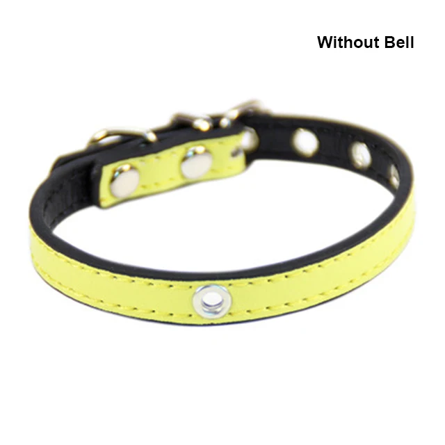 Yellow without Bell Кожаный ошейник для собак и кошек с колокольчиком, ошейник для маленьких и больших собак, прочный ошейник для щенков и котят, Мягкие ошейники для чихуахуа MP0059 - Цвет: Yellow without Bell