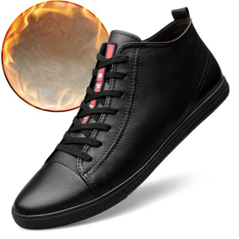 

Men Winter Wear Lace-up Genuinme Leather Solid Color High Help Shoes,Cotton Fabric Non-slip Shock absorption Shoes Size 34-46