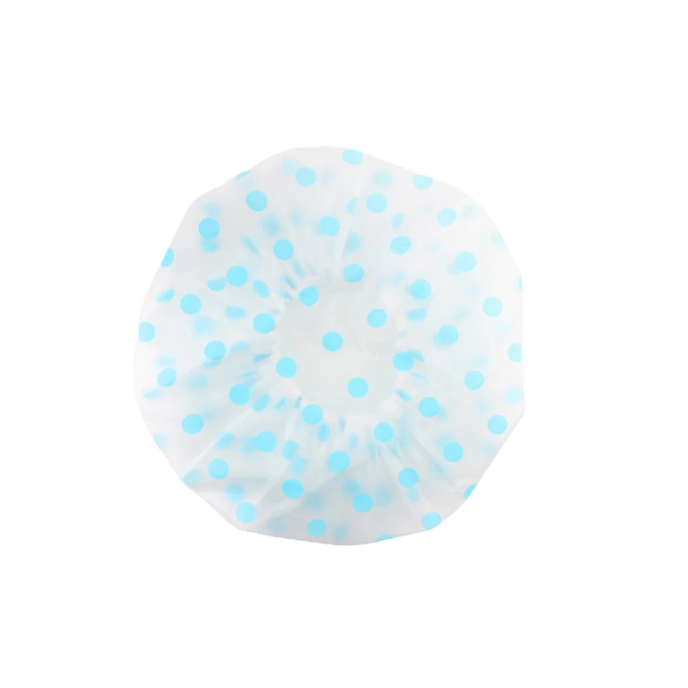 Dot Waterproof Shower Cap Resuable Thicken Bath Hat Elastic Bathing Caps for Women Hair Salon Bathroom Product - Цвет: Синий