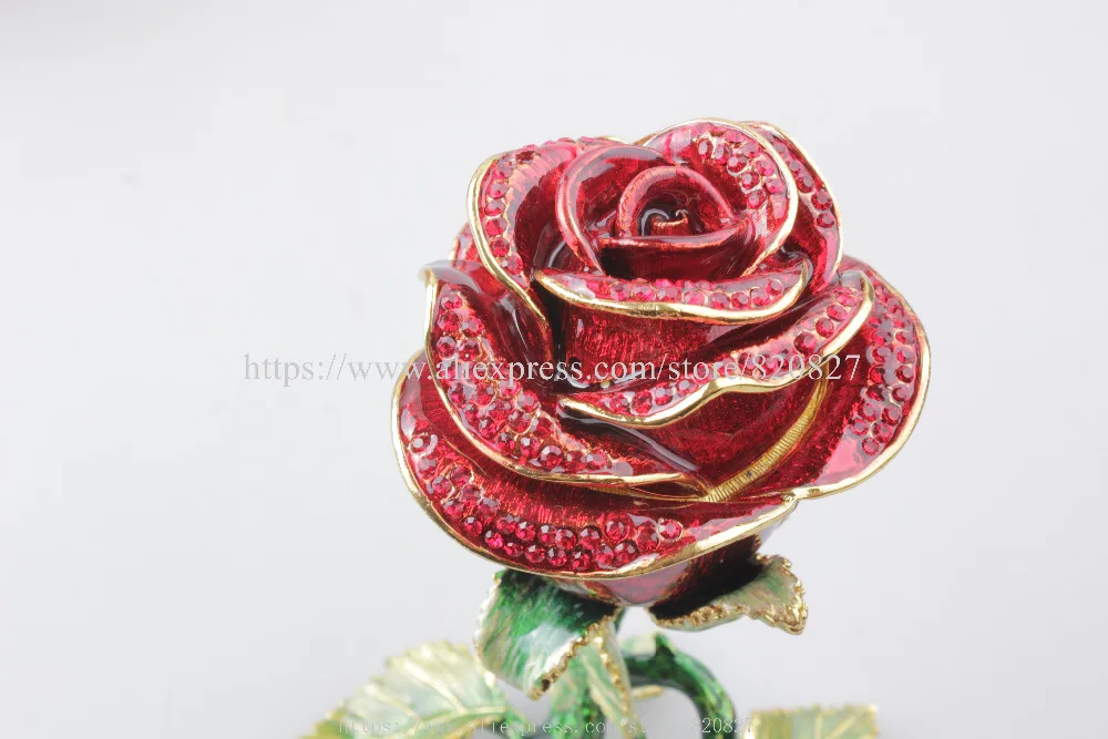 Red Rose Valentine Jewelry Ring Earring Trinket Gift Box Case Red Rose Large Ring Box Single Rose Keepsake Trinket Box Figurine 