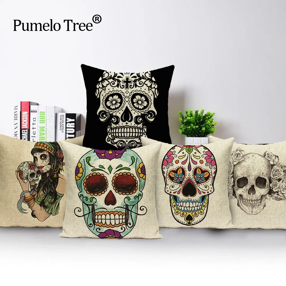 Квадратный льняной Хлопковый чехол с рисунком черепа|cushion pillow case cover|pillow coverpillows |
