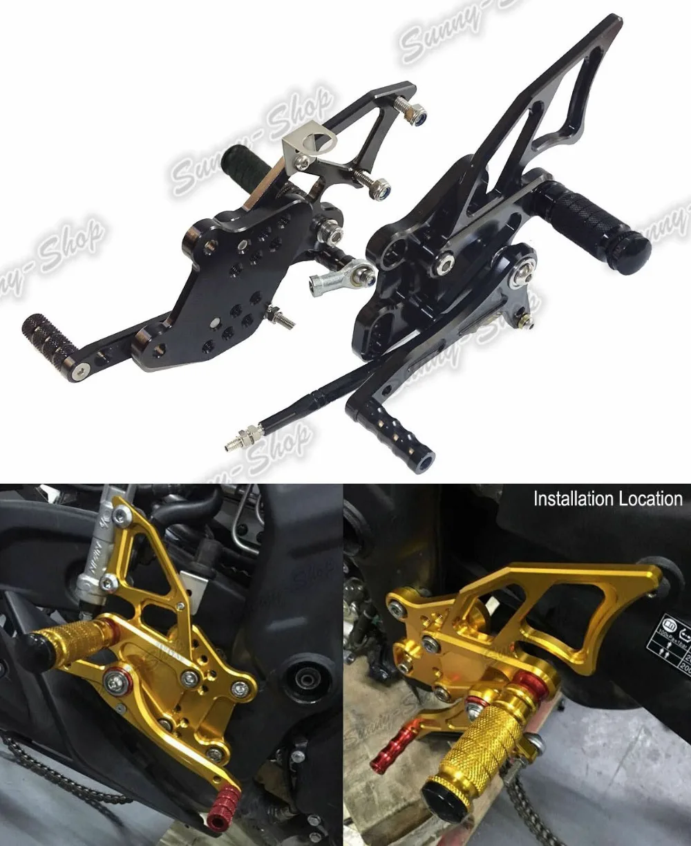 

Motorcycle CNC Adjustable Rider Rear Sets Rearset Footrest Foot Rest Pegs Black For Yamaha YZF R3 R25 2014 2015 2016