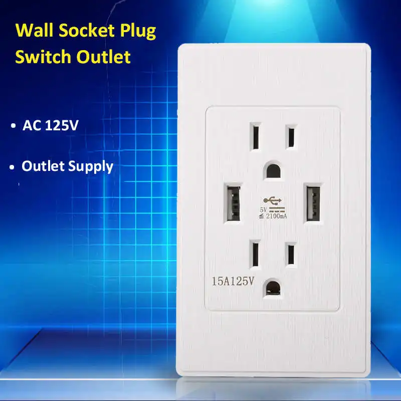 

AC 125V 15 Amp Outlet DC 5V 2A Duplex Receptacle Socket US Plug Dual USB Wall Charger Power Outlet Supply Charging With Socket