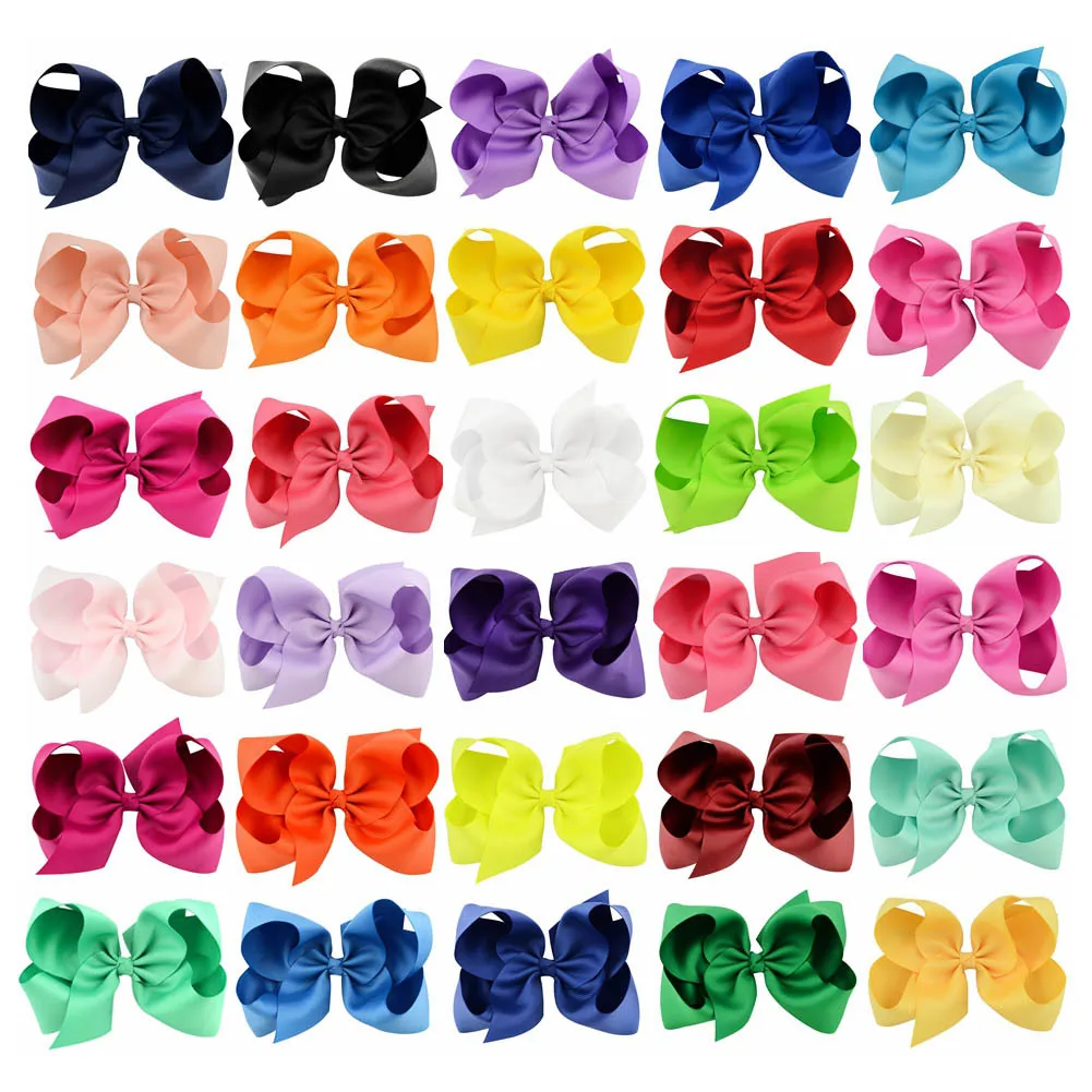 

6" Girls Hair Clip Kids Handmade Solid Printed Ribbon Knot Hair Bow Jojo Hair Bows Hair Accessories For Girls