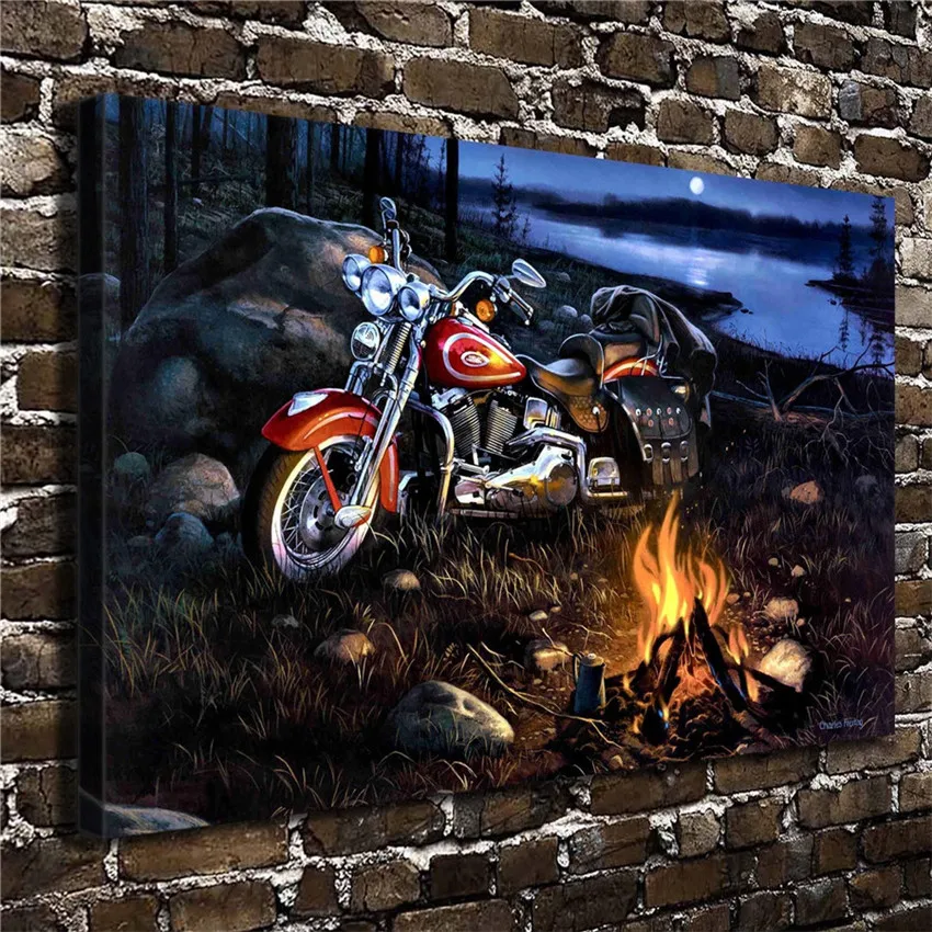 Wilderness Motorcycle Canvas Painting Living Room Home Decor Modern