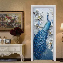 Европейский Павлин 3D вид двери наклейки домашний декор искусство спальня шкаф слайд ремонт дверей обои водонепроницаемая виниловая наклейка