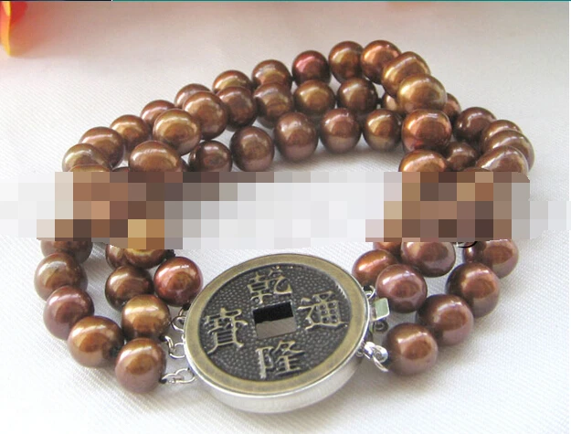

Hot selling>@@ > 00904 3row round coffee freshwater pearl bracelet -Bride jewelry free shipping