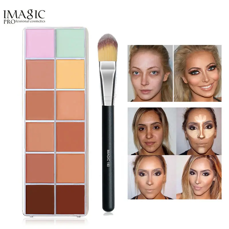 

IMAGIC 12Colors Beauty Contour Makeup Cometic All Skin Types Face Cream Concealer Palette + Brush Make up kit