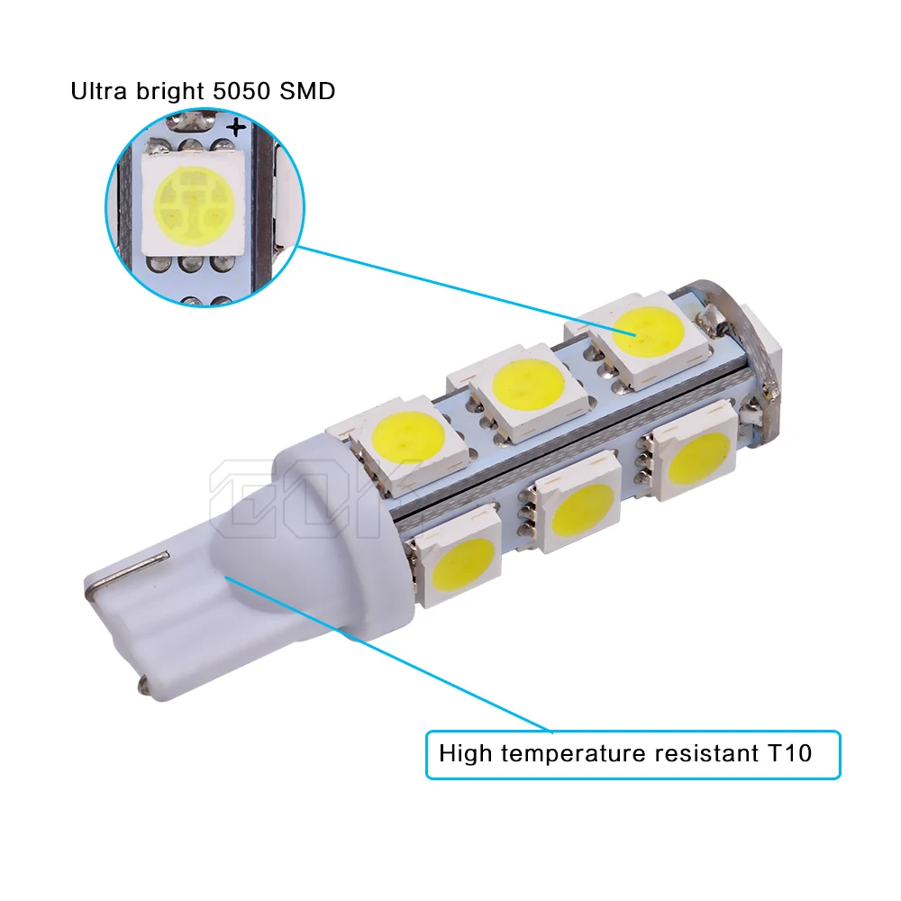 100 шт. Авто T10 led W5W 13led 5050 smd Авто t10 13SMD светодиодная клиновидная лампа t10 Светодиодные лампы автомобиля Клин Парковка потолочный плафон