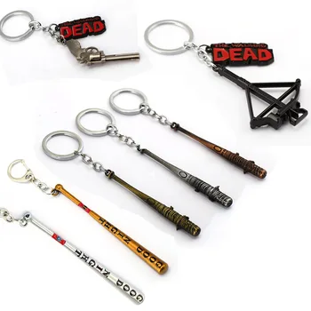 

12pcs/lot The Walking Dead Keychain Baseball Bat Suicide Squad Metal Key Chain Ring Harley Quinn For Men Car Porte Clef llaveros