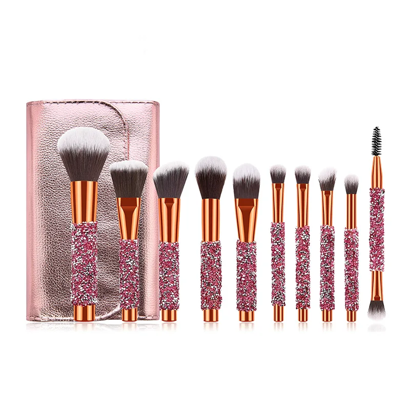

New 10pcs Diamond Crystal Unicorn Brush Foundation Blending Power Makeup Brushes Set Cosmetic Beauty With PU Cosmetic Bag