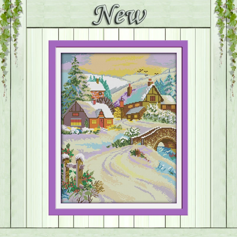 

Gorgeous snow-covered landscape,Counted Print on canvas DMC 11CT 14CT Cross Stitch kit,needlework Set embroidery,Winter Scenery