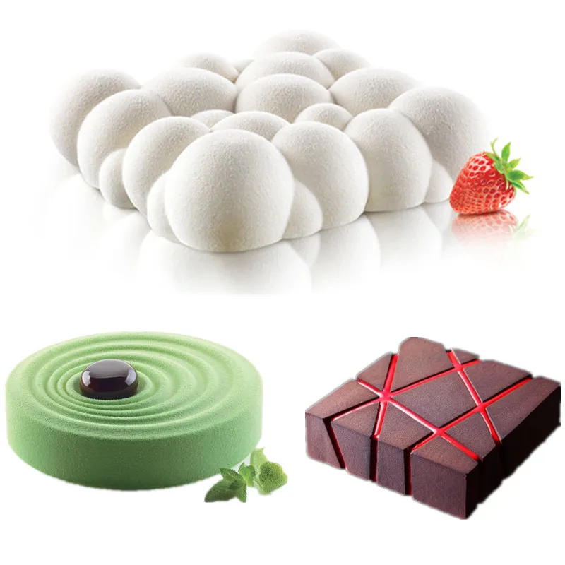 3PCS Grid Block Clouds Ripple 3D Mousse Cake Moulds For Ice Creams Chocolates Cake Mold Pan