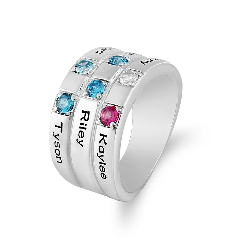 

Personalized Custom Couple rings for Women Engraving 6 Birthstone&Name 925 Silver family Ring jewelry Mother's Day gift#SS50