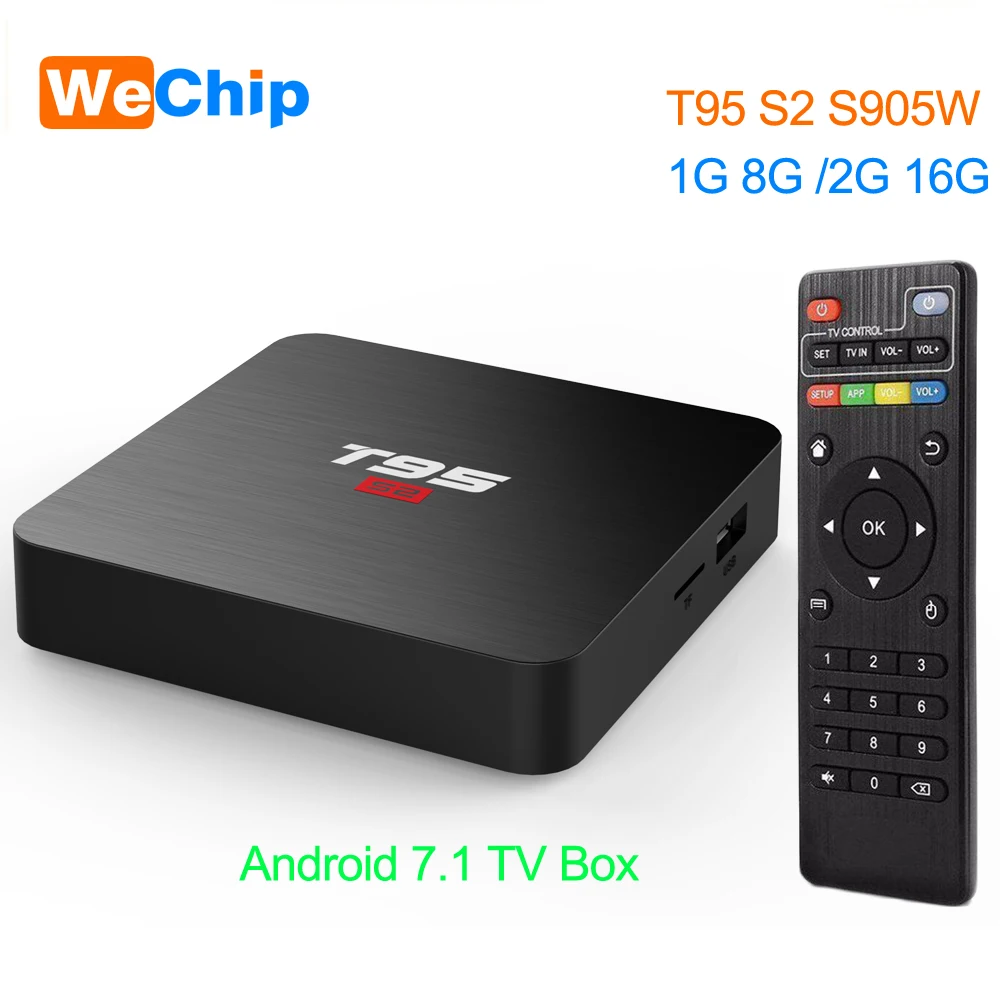 ТВ-бокс Wechip T95 S2 Android 7,1 OS Smart tv BOX 2 Гб 16 Гб четырехъядерный процессор Amlogic S905W 2,4 ГГц WiFi телеприставка 1 ГБ 8 ГБ T95S2 плеер