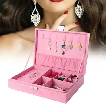 

Portable Suede Fabric Jewelry Storage Box Necklace Ring Earrings Bracelet Display Organizer Jewelry Display Case Organizer