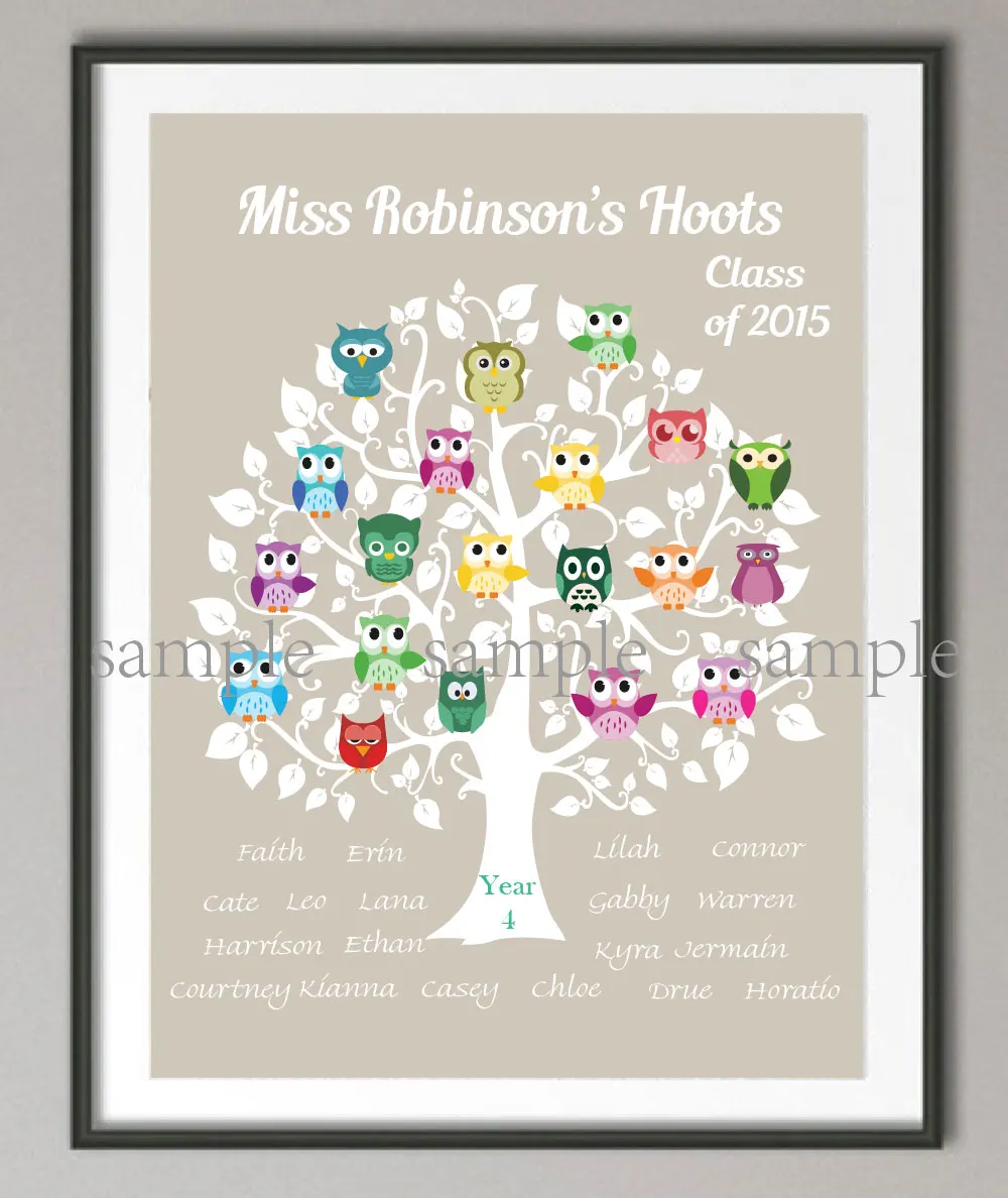 

Personalized Teacher Gift Family tree Owl poster print pictures canvas painting Home decoration Teacher Thanks wedding Gifts