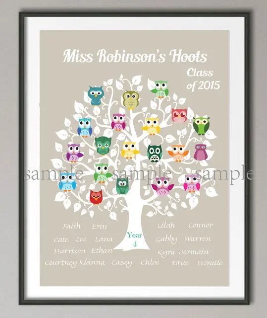personalized teacher gift family tree owl poster print pictures