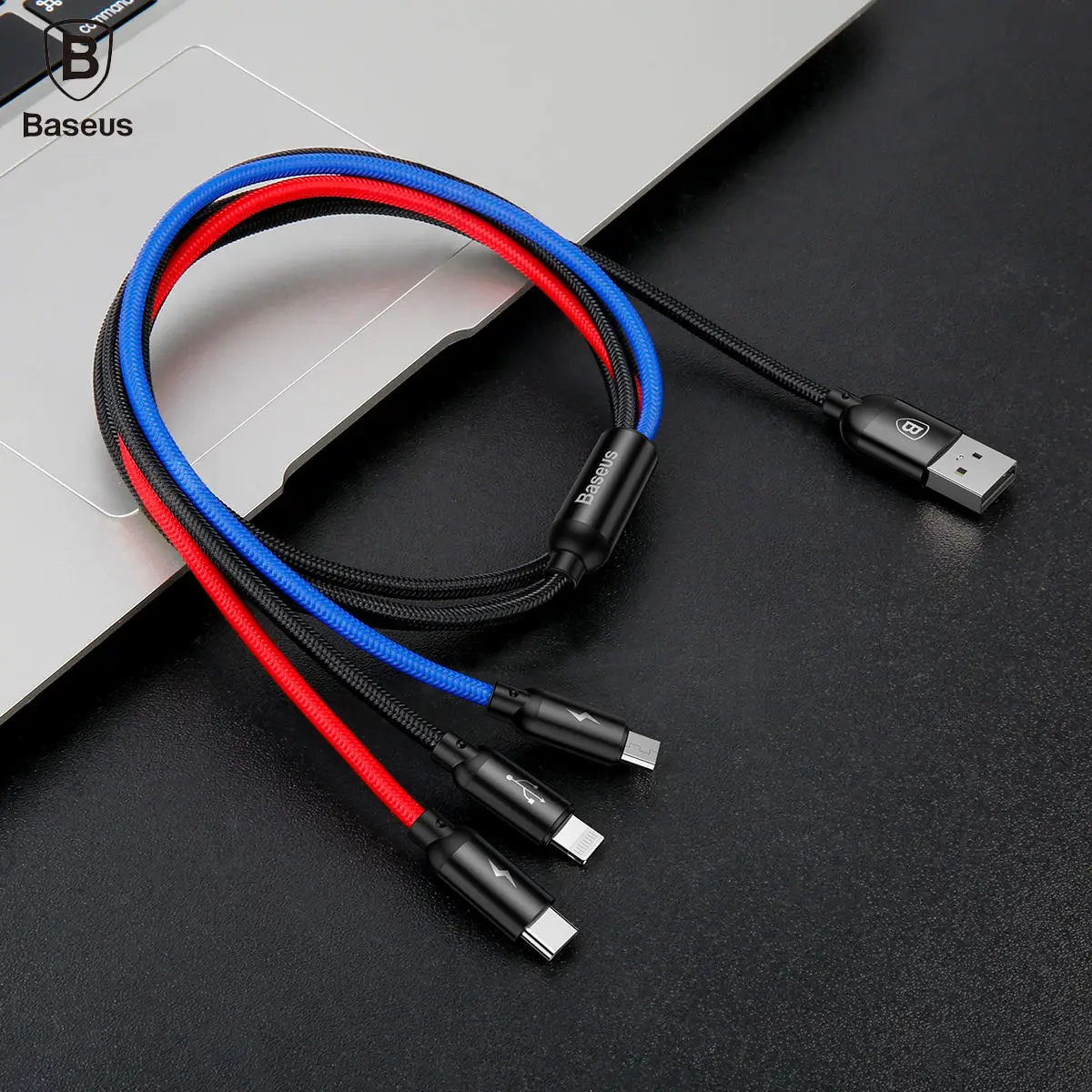 Kopen Baseus 3 in 1 Usb kabel voor Telefoon Micro USB Type C Lader Kabel voor iPhone Samsung Oplaadkabel Micro USB Charger Cord