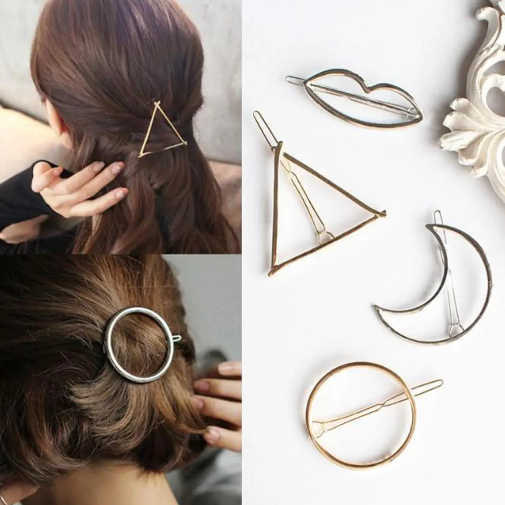 

Korean Trendy Simple Style Jewelry Alloy Hairpin Triangle Moon Round Hair Accessories Bangs Retro Headdress Wholesale Accept