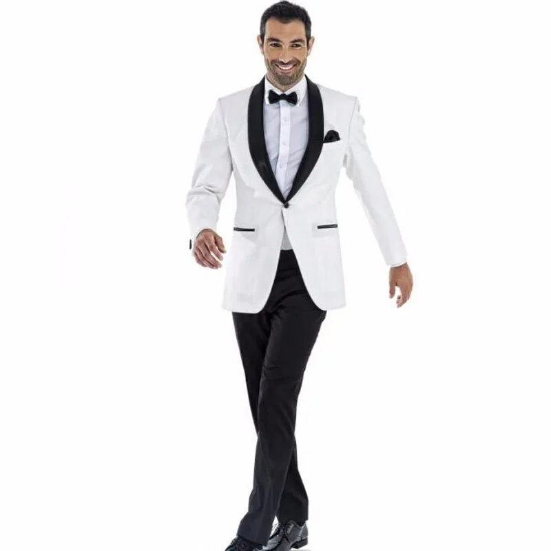 2015 New Arrival White Tuxedo Jacket Black Lapel Ivory Wedding Suits