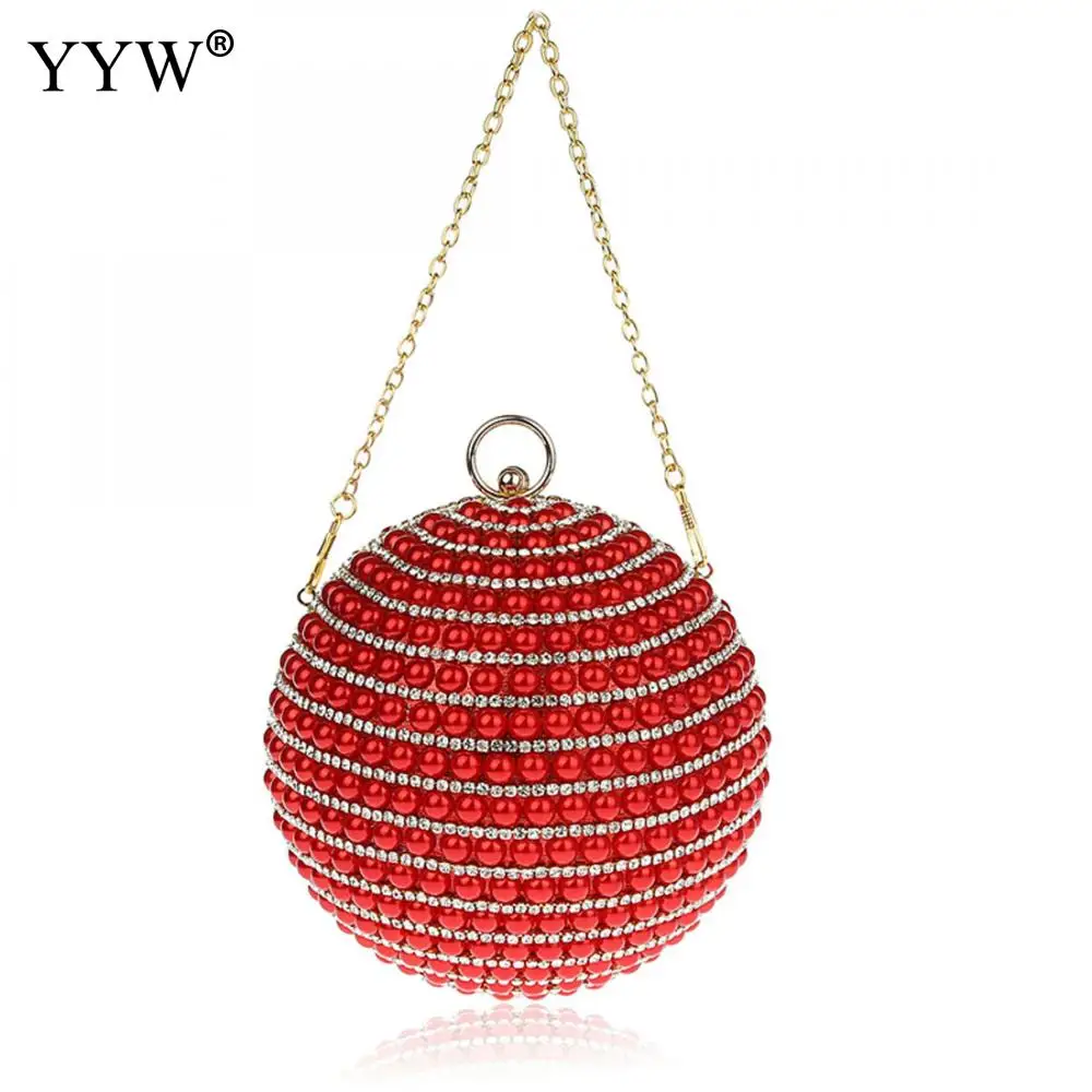 

Fashion Design Hand made Luxury Pearl Ladies Party Purse Clutch bags with Rhinestone Women Paisley style Round Handbag