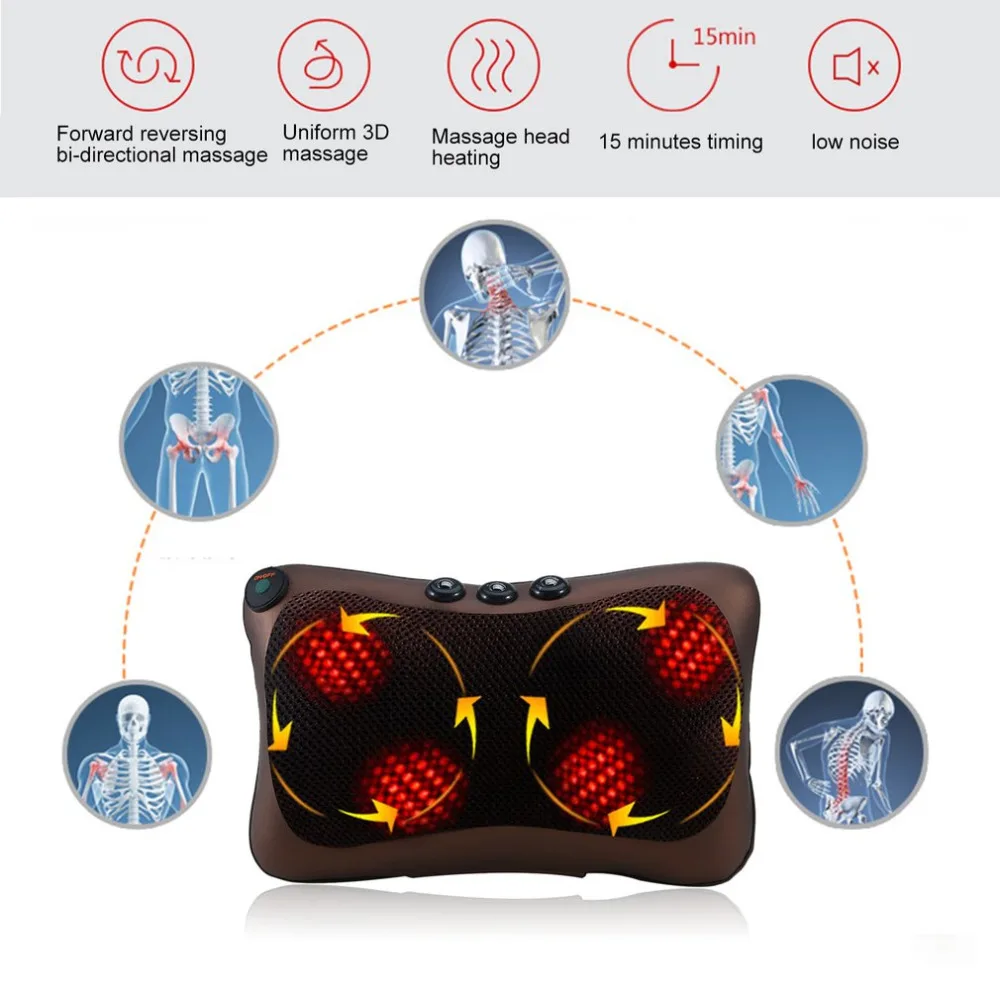 8/4 Head Neck Massager Car Home Shiatsu Massage Neck Relaxation Back Waist Body Electric Massage Deep-Kneading Pillow Cushion