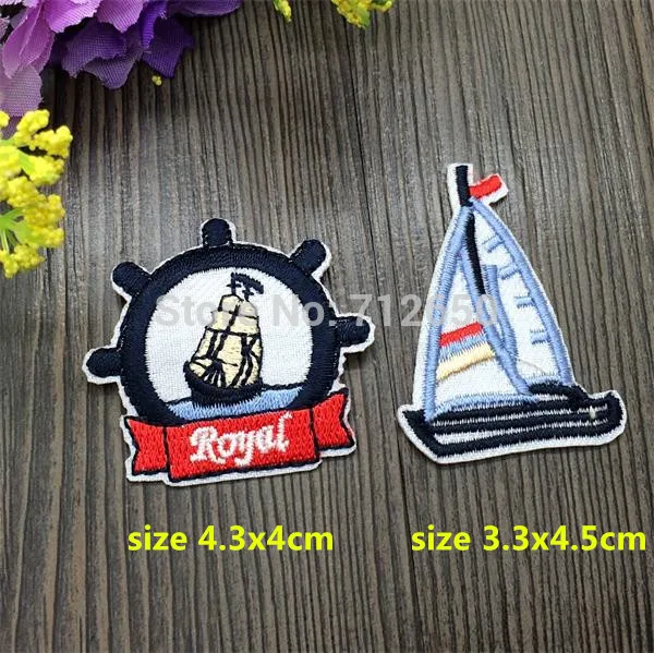 201512 new arrival mixed 10 pcs sailing boats Embroidered patch iron on