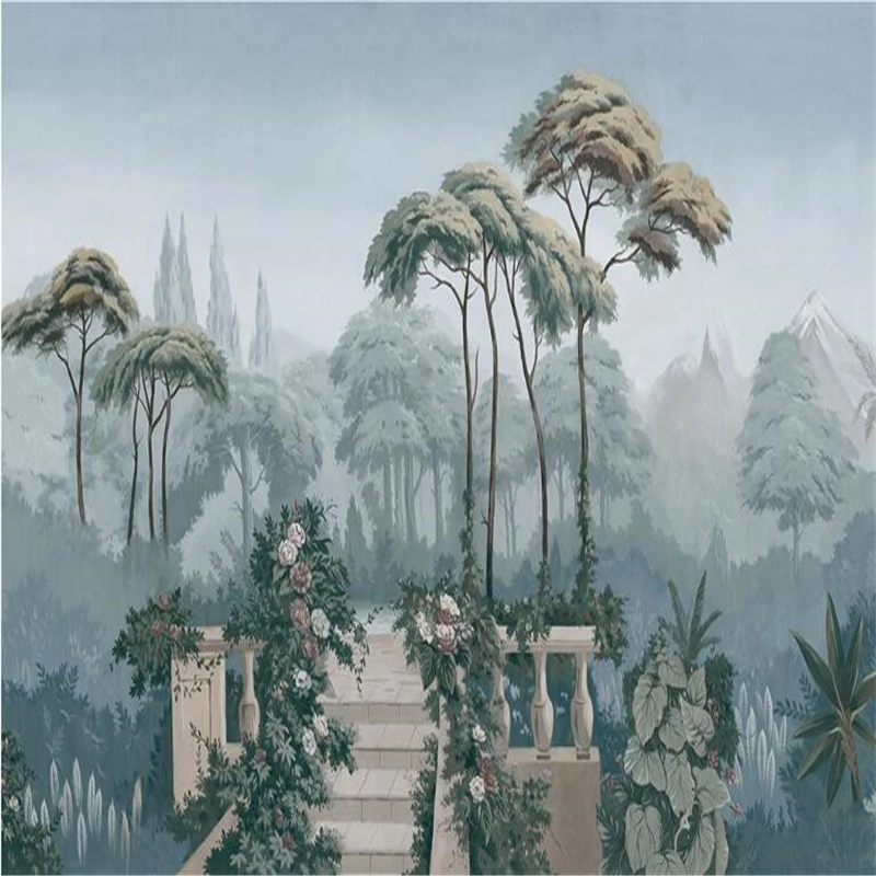 Beibehang European Dream Garden Hand Painted Tropical Jungle Mural