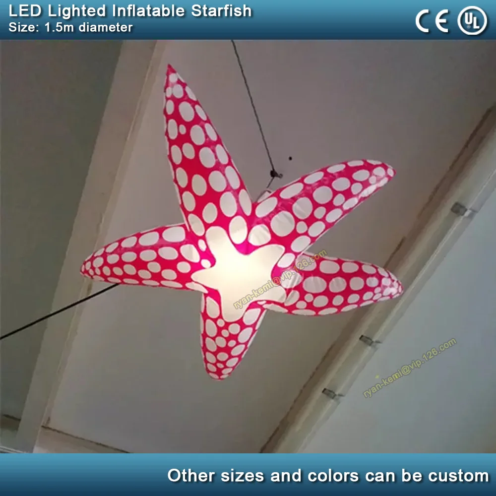 1.5m dia LED lighting inflatable starfish balloon for party stage bar pub decoration hanging inflatable marine animal seafood store
