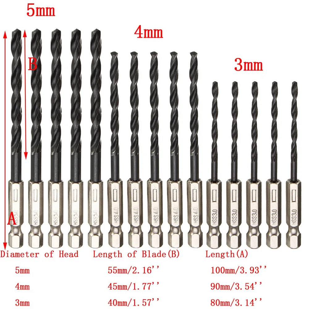 Professional-15pcs-Set-Inch-1-4-Hex-Shank-Twist-Drill-Bit-3mm-4mm-5mm-HSS-Nitriding