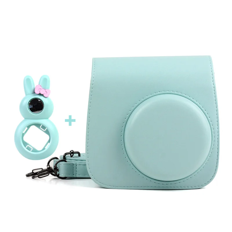 5 Colors Quality PU Leather Camera Case and Rabbit Close-Up Selfie Lens for Fujifilm Instax Mini 9/ Mini 8 Instant Film Camera