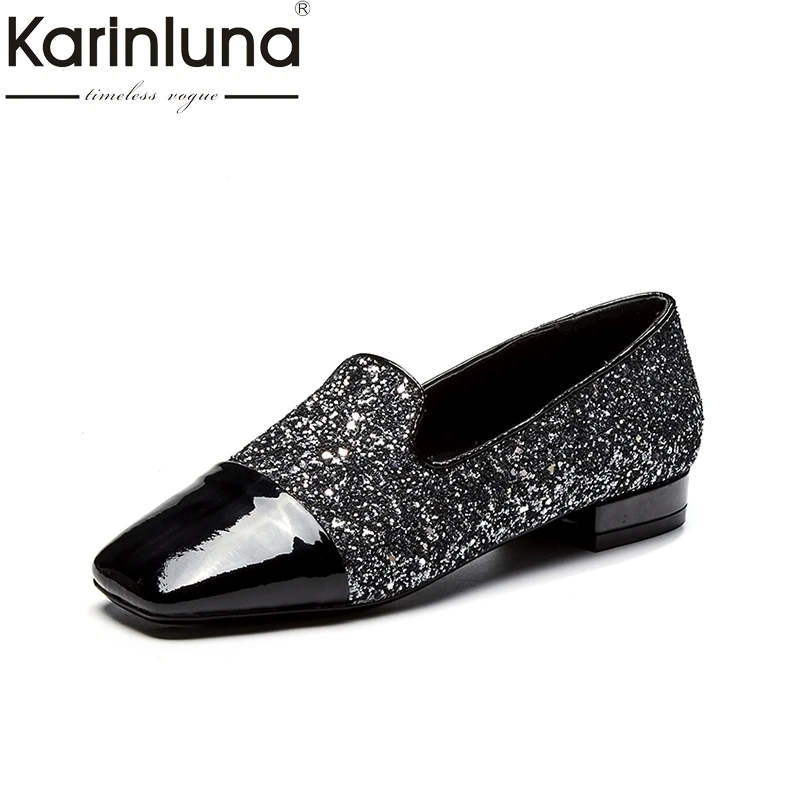 

KARINLUNA Fashion Spring And Autumn Kid Suede Loafers Slip On Square Toe Little Heel Comfortable Black Shoes Women Shoes