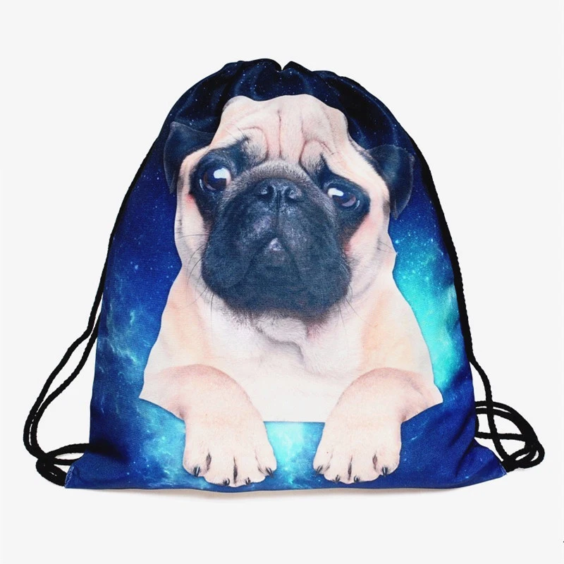 Pug dog 3D printing mini backpack women who cares 2018 new drawstring