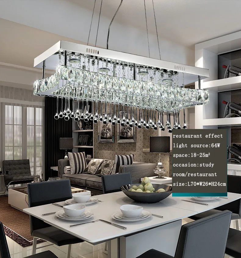

Modern Concise LED Luxury Rectangular Restaurant Pendant Light L70*W26*H24cm Intelligent 3 Color Temperature Led Light Source