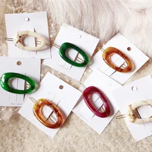 AOMU, корейский японский стиль, акриловые полимерные Заколки для женщин, модные аксессуары для волос, полые геометрические Овальные Заколки Для Волос