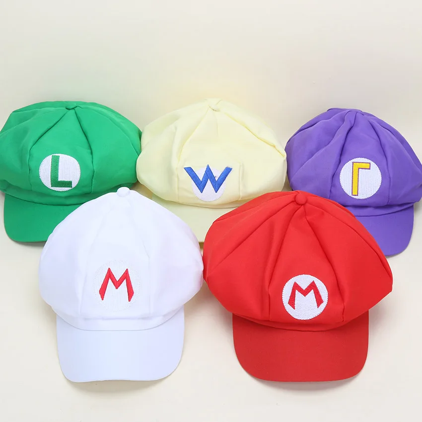 

Super Mario Cotton Caps hat Red Mario and luigi Wario cap 5 colors Anime Cosplay Toy