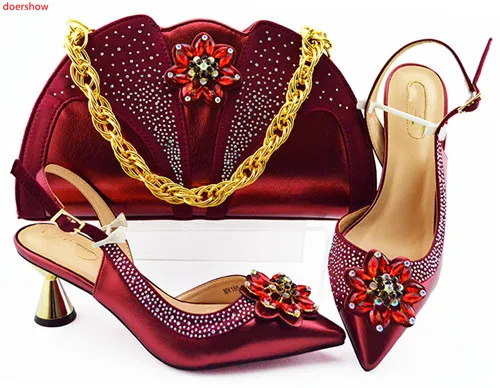 doershow Fashion Women nice purple Shoes And Bag Set To Match High Quality Italian Shoes With Matching Bags For Party!HLN1-34