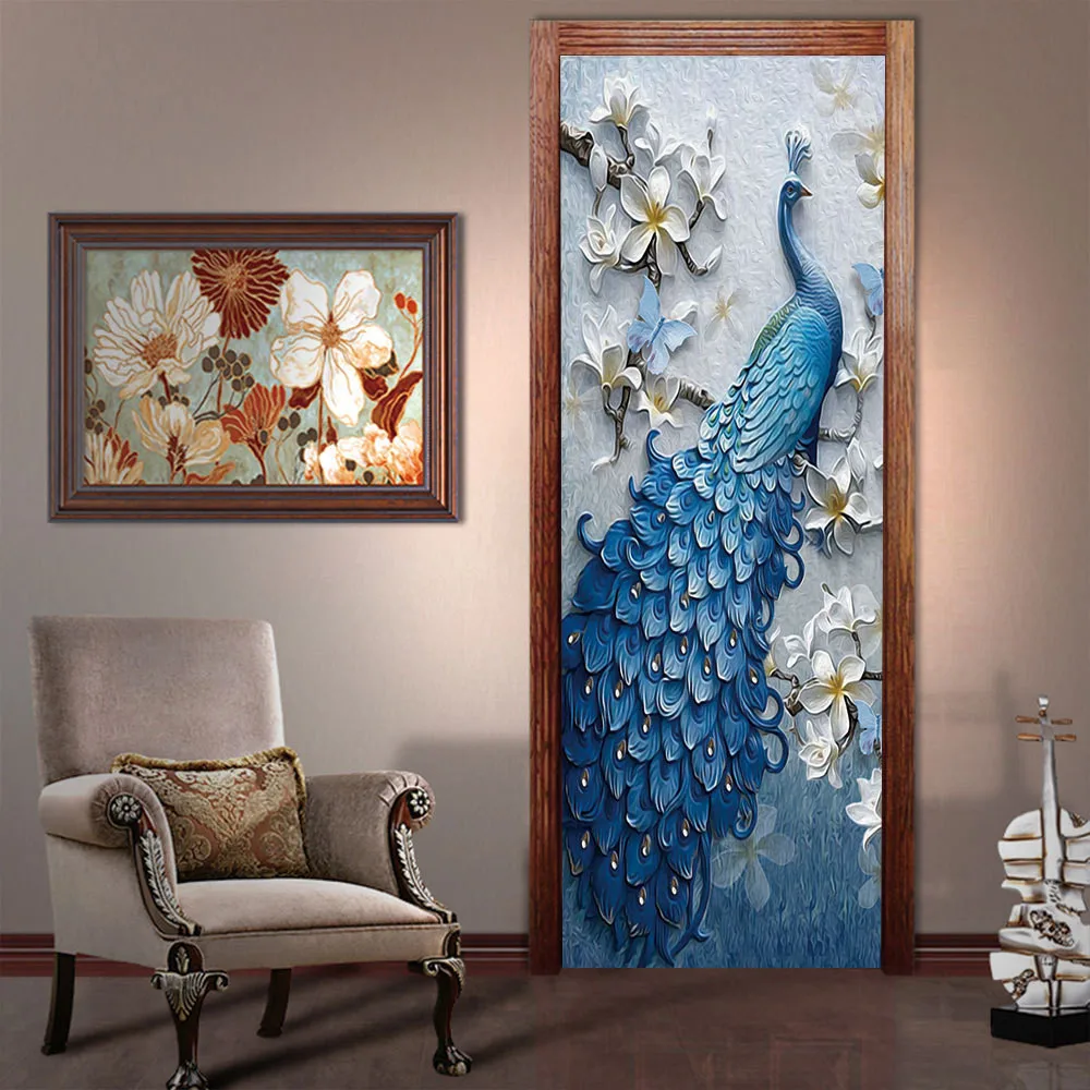 3D Embossed Peacock Room Mural Wallpaper Self-adhesive Door Stickers Wall Decor 3D Embossed Peacock Room Mural Wallpaper Self-adhesive Door Stickers Wall Decor