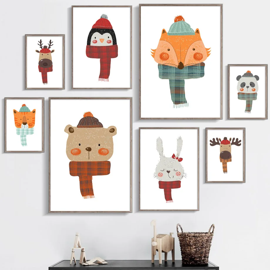 

Elk Fox Bear Tiger Panda Rabbit Penguin Nordic Posters And Prints Wall Art Canvas Painting Animals Wall Pictures Kids Room Decor