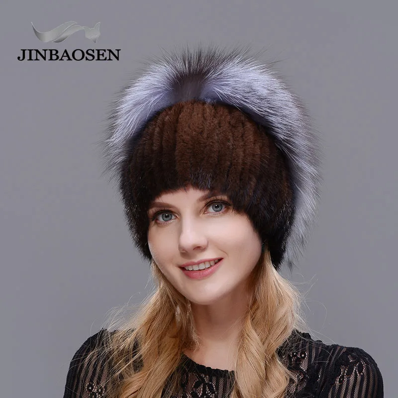 

JINBAOSEN 2019 New style fur hat black wholesale mink fur fox fur hat winter warm woman's fashion shopping leisure ski cap