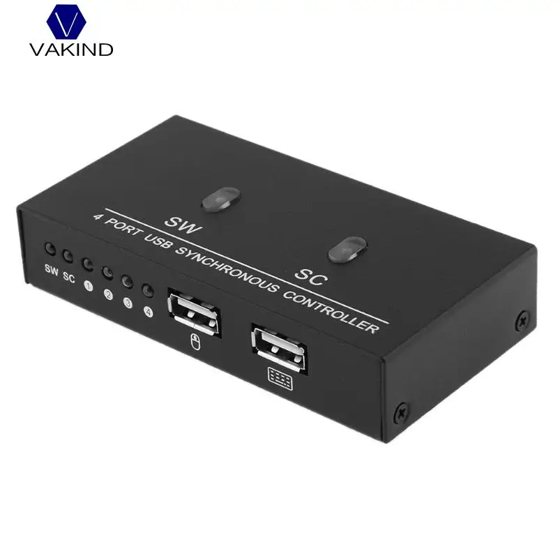 

VAKIND 4 Ports USB Synchronous Controller Keyboard And Mouse Synchronizer For Multiple PC Computer Game Control With Cable