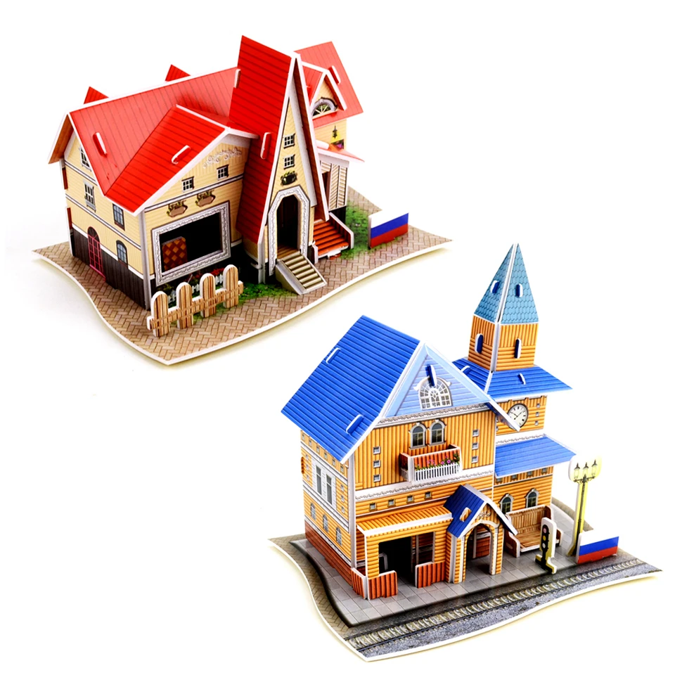 

Russian Railway Station And Restaurant DIY 3d Puzzle Paper Model Educational Toys Jigsaw Puzzle For Children Birthday Gift
