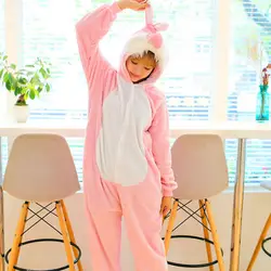 Женские розовые кролик Kawaii фланель Onesies зима теплая одежда для сна пижамы S-XL