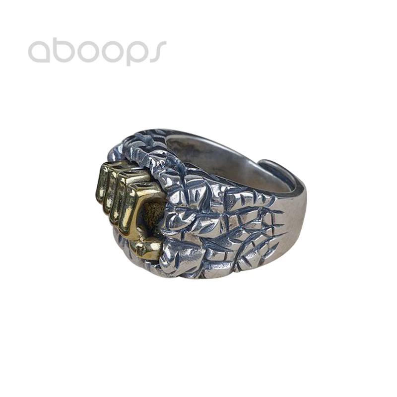 

Two Tone 925 Sterling Silver Fist Ring for Men,Adjustable,Free Shipping