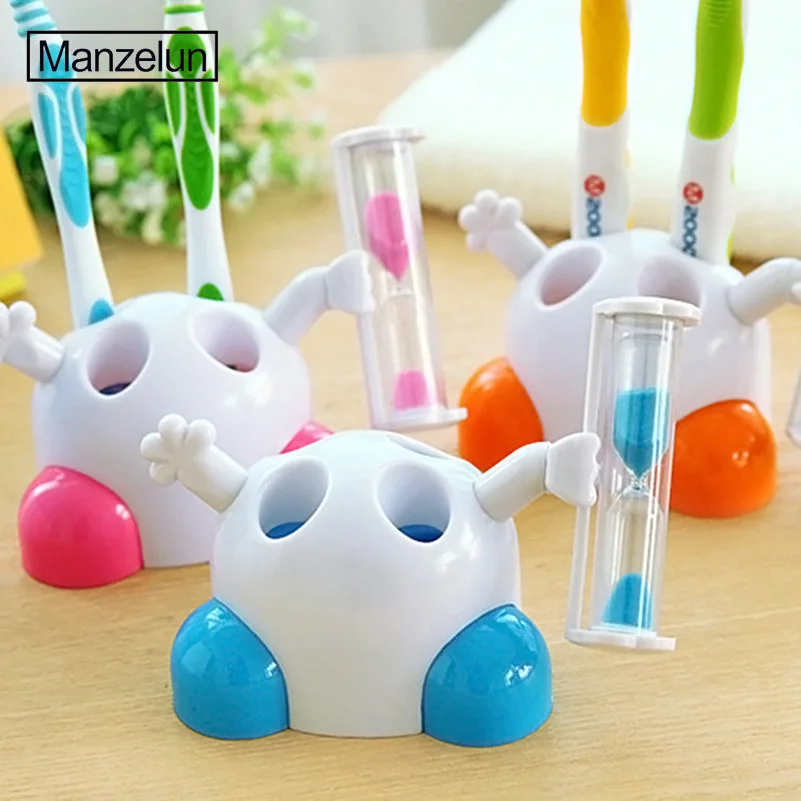 Kids Toothbrush Holder Cartoon Toothbrush Stand Creative Hourglass 3 Minute Timing Tooth Brush Rack Bathroom Toilet Organizer (5)