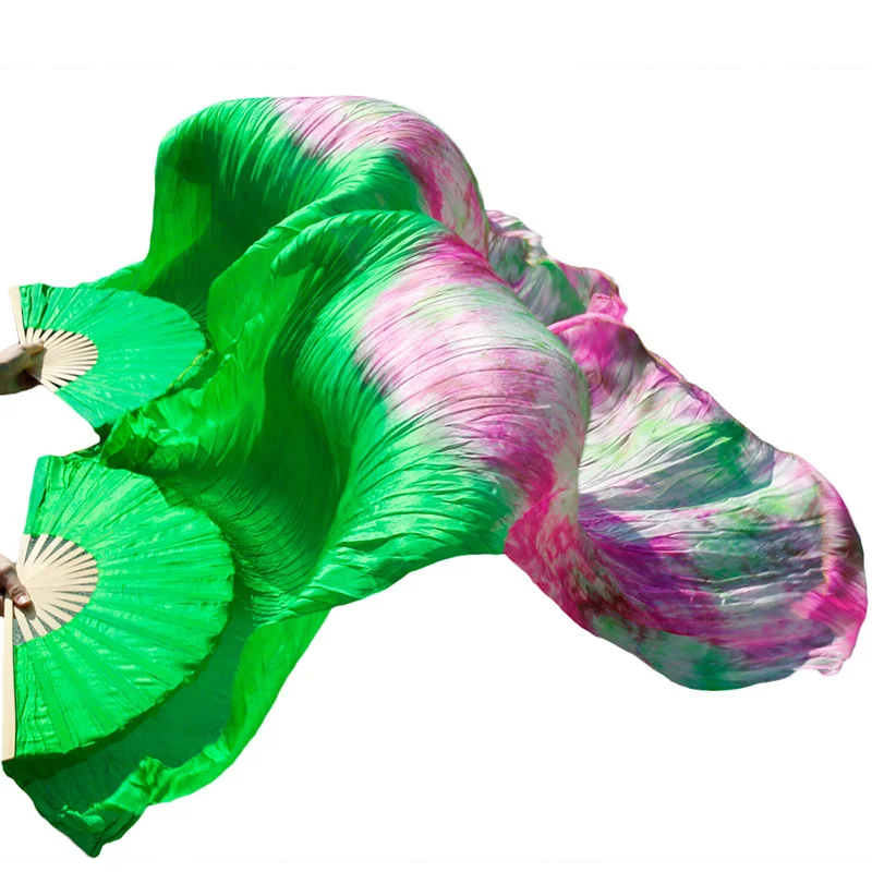 Ручной работы бамбуковые ребра реквизит для танцев Шелковый Танец живота вентиляторы 1 шт. левая рука+ 1 шт. правая рука шелковые танцевальные вентиляторы - Цвет: mixing Color