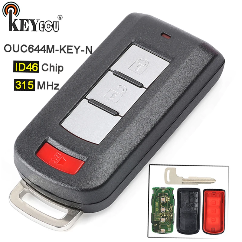 Najtaniej KEYECU 315MHz ID46 PCF7952 Chip OUC644M KEY N 2 + 1 3 przycisk pilot zdalnego sterowania dla Mitsubishi Lancer Outlander z nieodciętym ostrzem