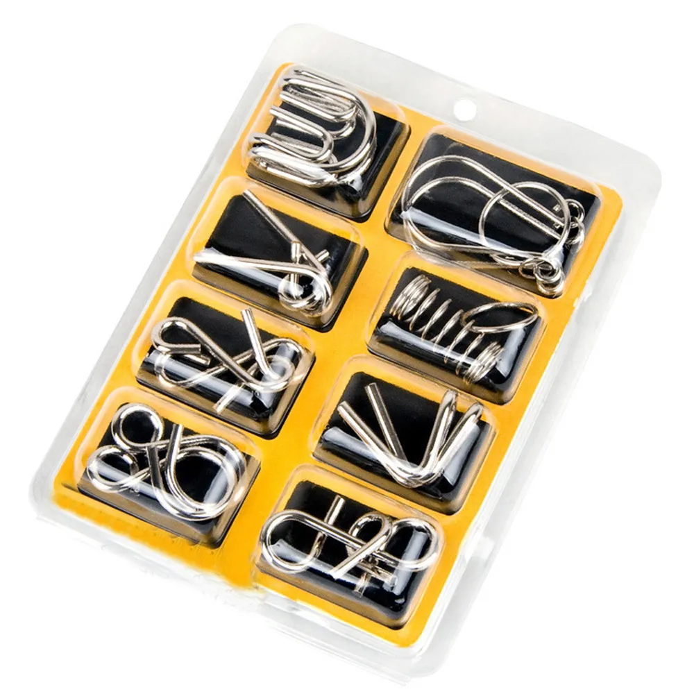 

8PCS/lot Different Patterns 3D Interlocking Metal Puzzle IQ Wire Brain Teaser Game for Children Adults Kids